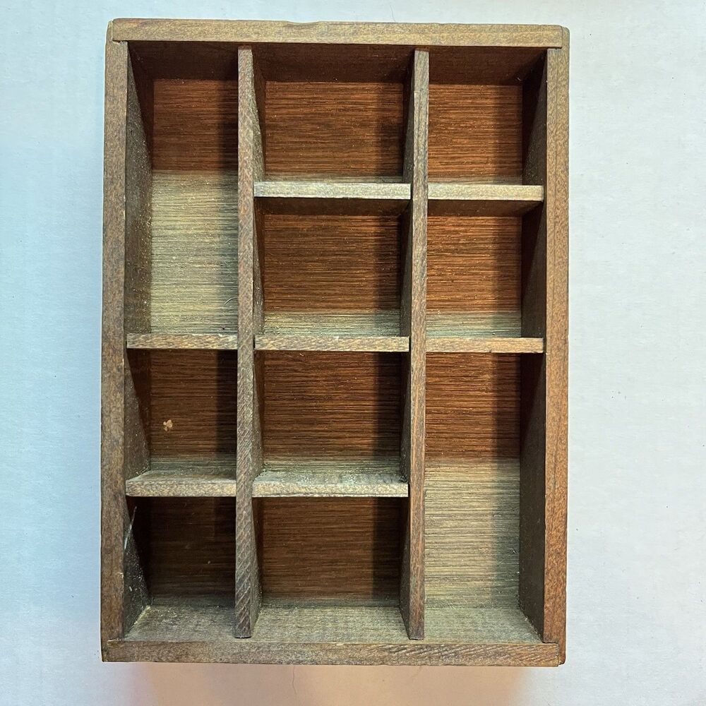 Vintage Wooden Miniature Display Case Thimble / Trinket Shelf Shadow Box  7x5